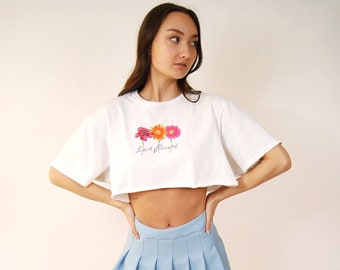 Floral Crop Top (XL) vintage y2k white t-shirt french