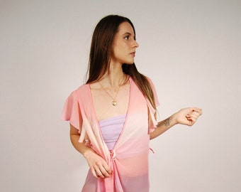 Betsey Johnson Dress (M) vintage pastel pink wrap robe y2k