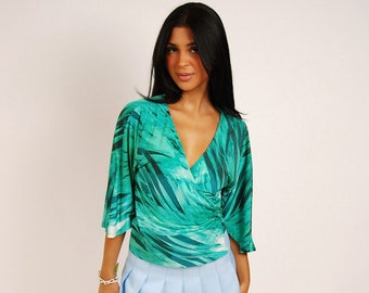 Y2K Bebe Top (S) Vintage Jungle Green Wrap Tie Blouse Small - Etsy