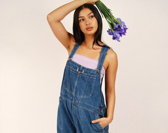 Vintage Crop Overalls (XL) dark blue 90s denim cutoff women