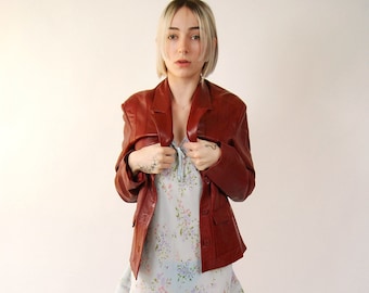 Vintage Leather Jacket (L) burgundy y2k button up women large