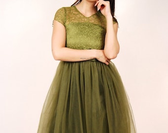 Vintage Fairy Dress (S) mosgroen y2k baljurk klein