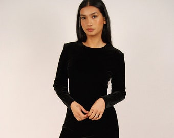 Velvet Mini Dress (6) vintage 80s black bodycon medium