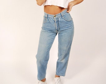 High Waisted Jeans (25) vintage 80s blue tapered leg xs small