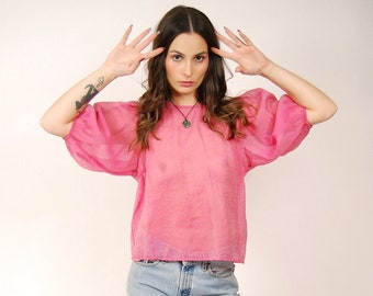 Puff Sleeve Top (XS-L) vintage pink sheer y2k