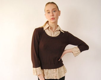 Shirt And Sweater Top (L) brown vintage y2k floral embroidered large