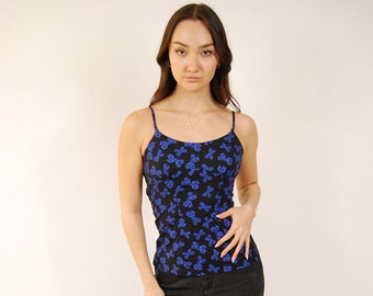 Y2K Tie Top (XS) vintage black cami bow skull