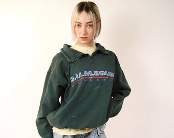 BUM Equipment Sweatshirt (XL) teal vintage 80s 1/4 zip men women