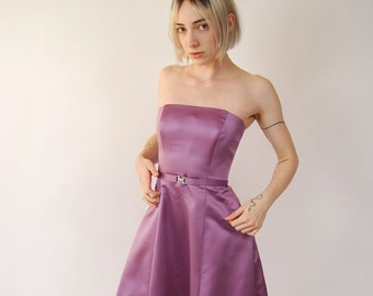 Y2K Prom Dress (XXS) vintage purple midi strapless