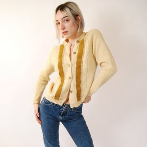 50s Wool Cardigan M cream suede knit sweater women medium image 1
