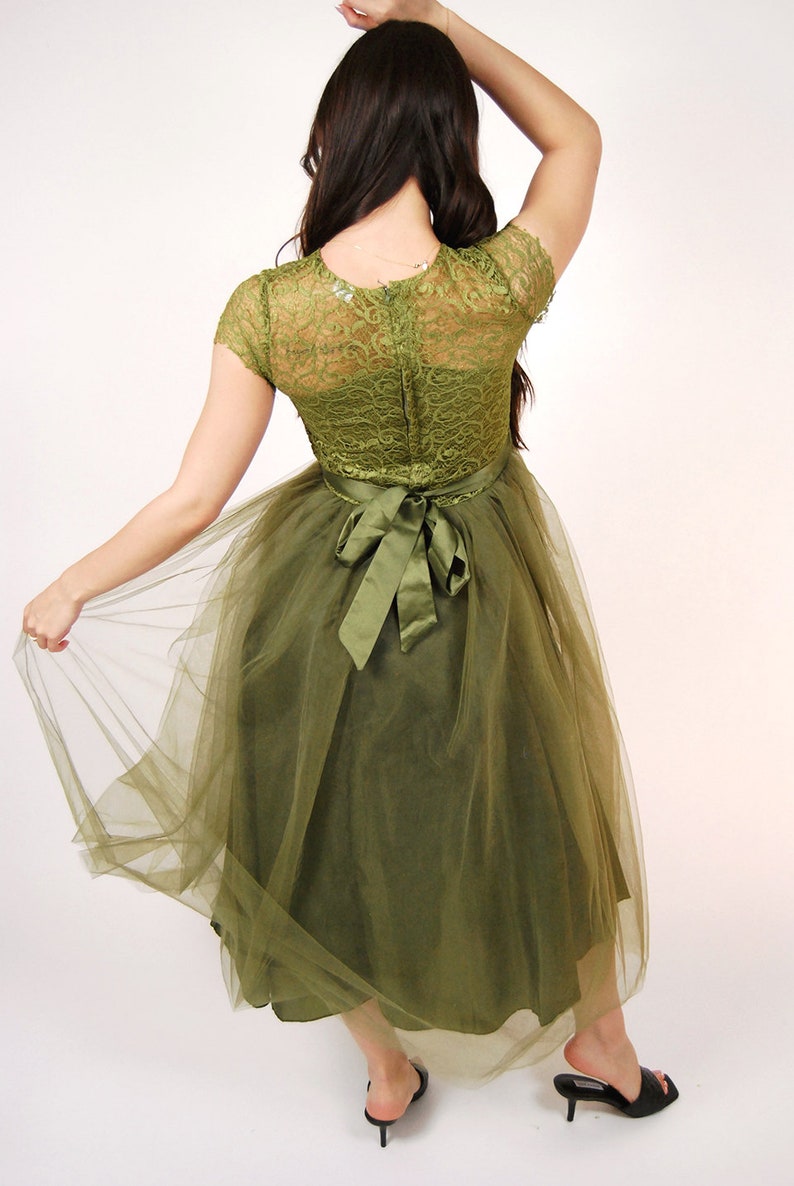 Vintage Fairy Dress S moss green y2k ball gown small image 3