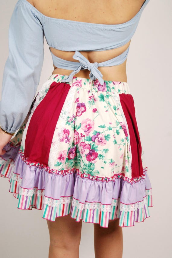 80s Patchwork Skirt (M) medium multiprint vintage… - image 6