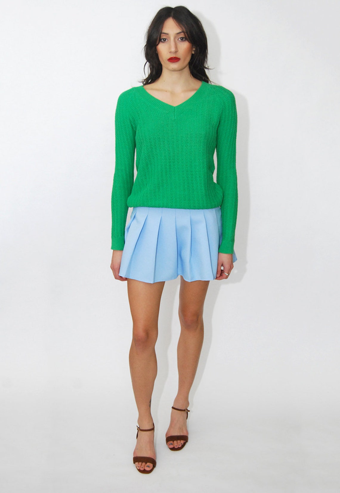 Green Y2K Sweater S vintage 2000s women v-neck jumper | Etsy