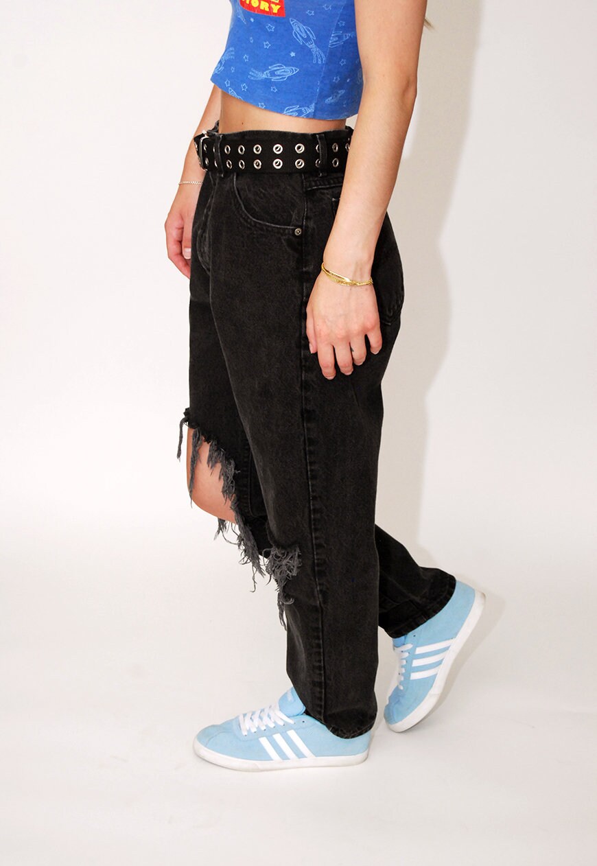 Buy 80s Ripped Jeans 12 Vintage Black Faded Gray Women 28 29 30