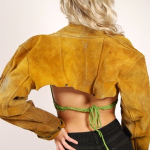 90s Suede Crop Jacket S vintage brown welding leather small image 6