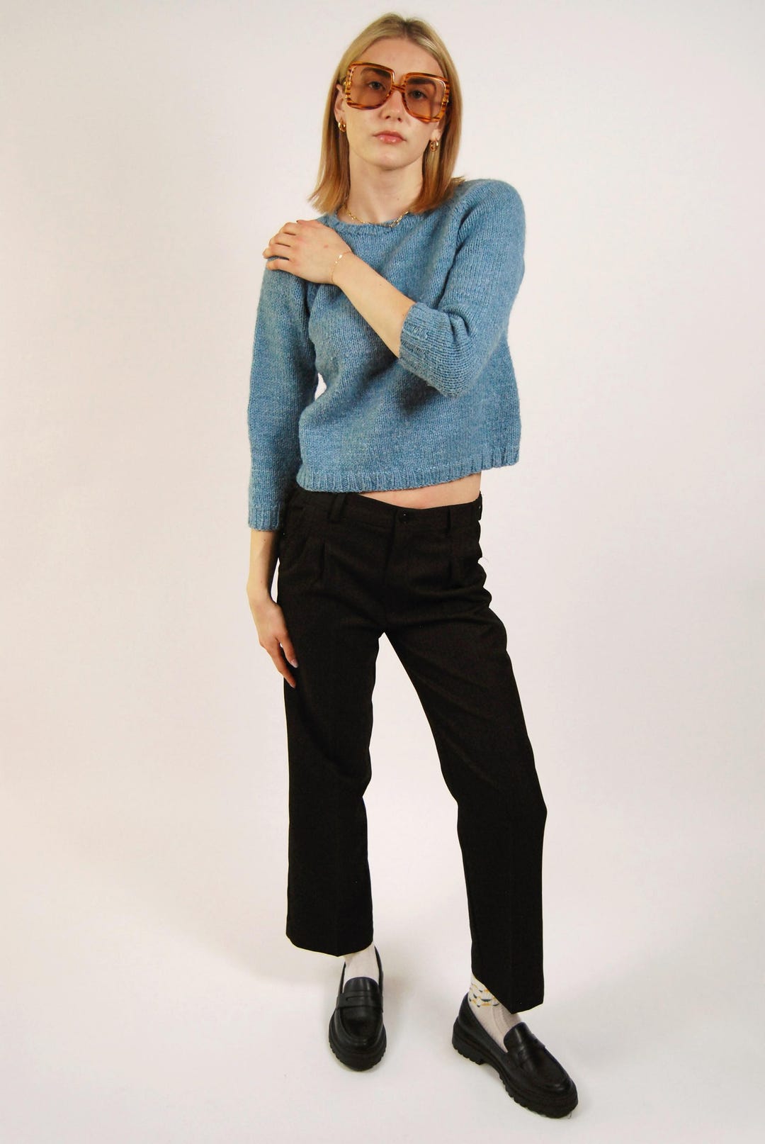 90s Pinstripe Slacks (26) Pleated Women Black High Waisted Pants