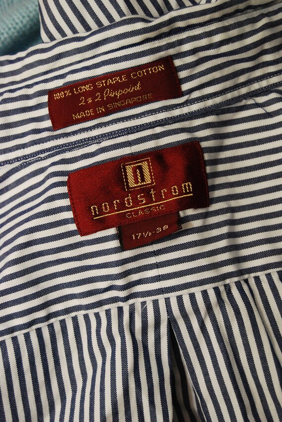 Striped Men's Shirt (2XL) vintage white navy blue… - image 10