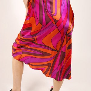 90s Abstract Skirt 26 vibrant purple orange pink brown geometric silky midi skirt small image 6