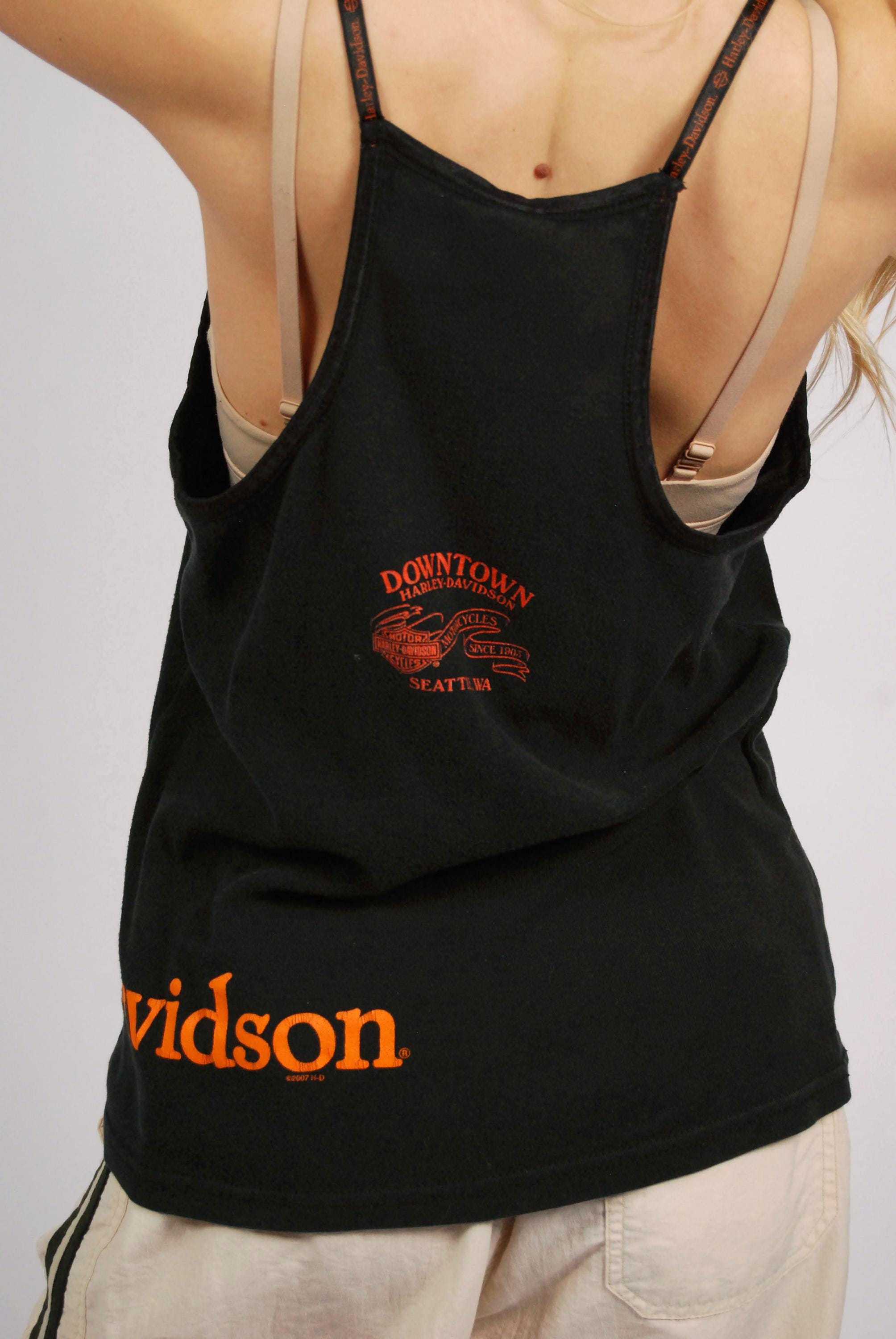 Y2K Harley Davidson Cami (XL) Black Orange Vintage Womens Tank Top Y2K Harley Davidson Cami (XL) Black Orange Vintage Womens Tank Top