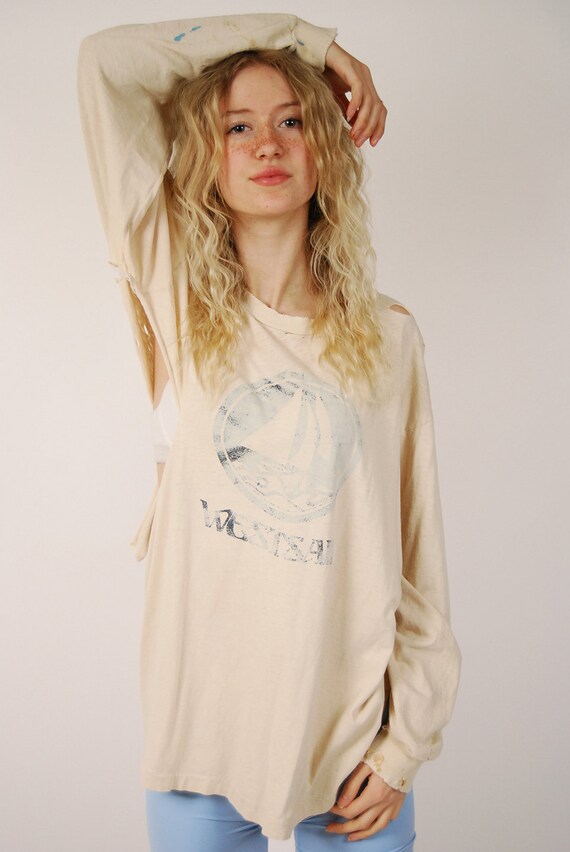 80s Sailboat T-shirt (XL) cream thrashed vintage … - image 4