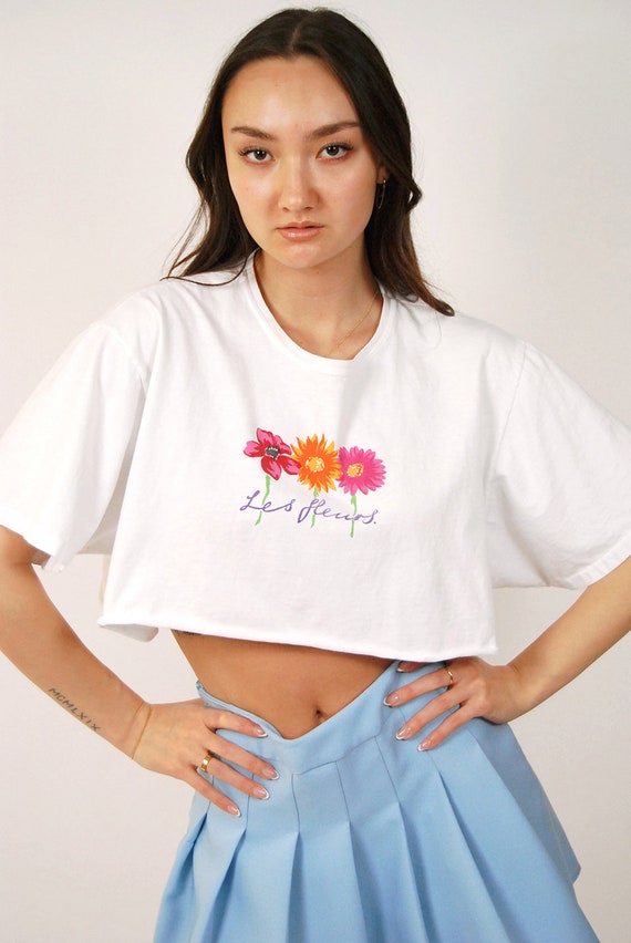 Floral Crop Top (XL) vintage y2k white t-shirt fr… - image 4