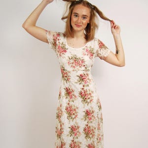 Floral Lace Gown (M) vintage 90s ivory tie maxi dress medium