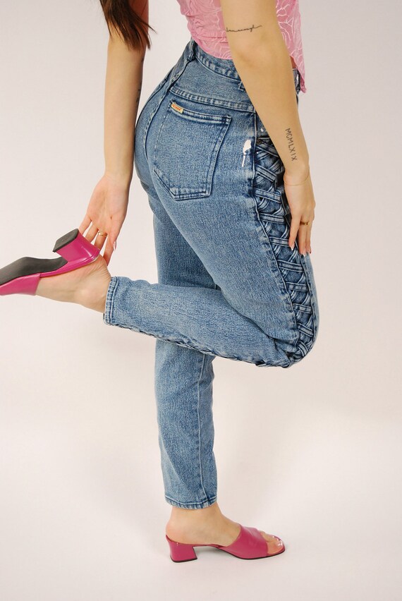 80s Criss Cross Jeans (24) vintage blue high wais… - image 4