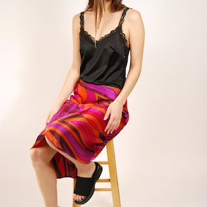 90s Abstract Skirt 26 vibrant purple orange pink brown geometric silky midi skirt small image 7