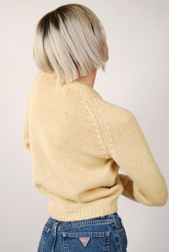 50s Wool Cardigan (M) cream suede knit sweater wo… - image 8