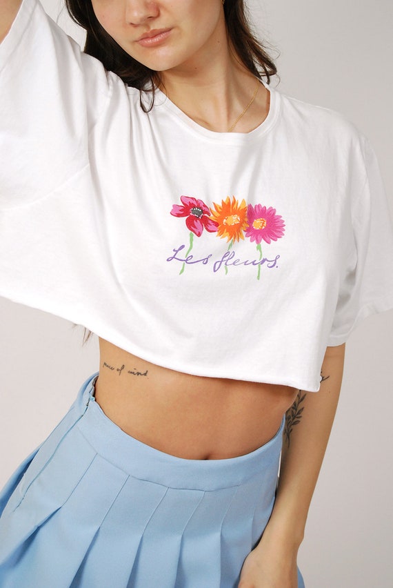 Floral Crop Top (XL) vintage y2k white t-shirt fr… - image 5