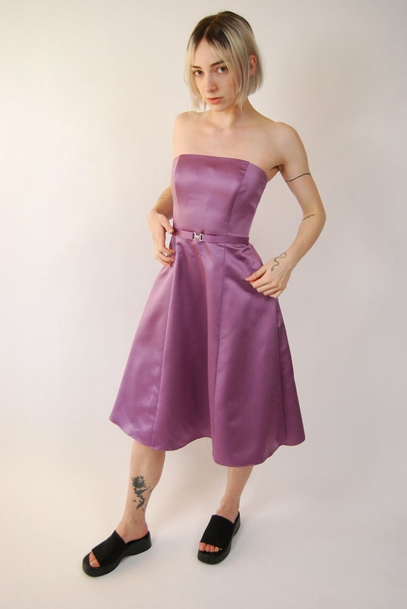 Y2K Prom Dress (XXS) vintage purple midi strapless