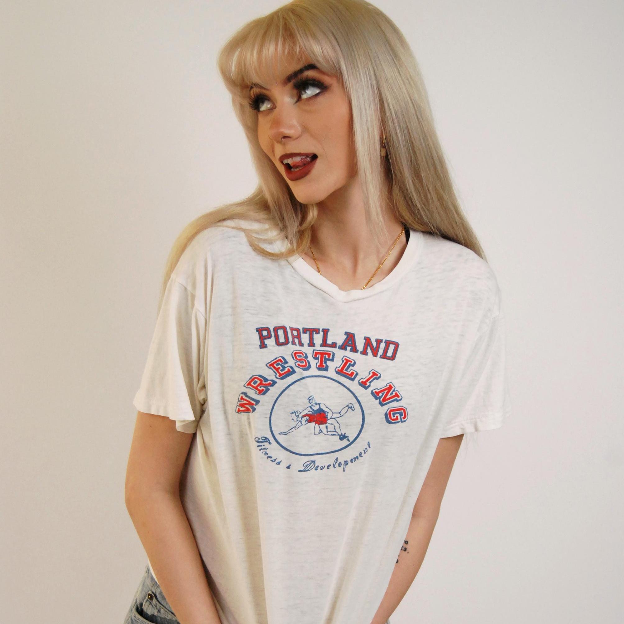60s Portland Wrestling T-Shirt (L) vintage white men women large