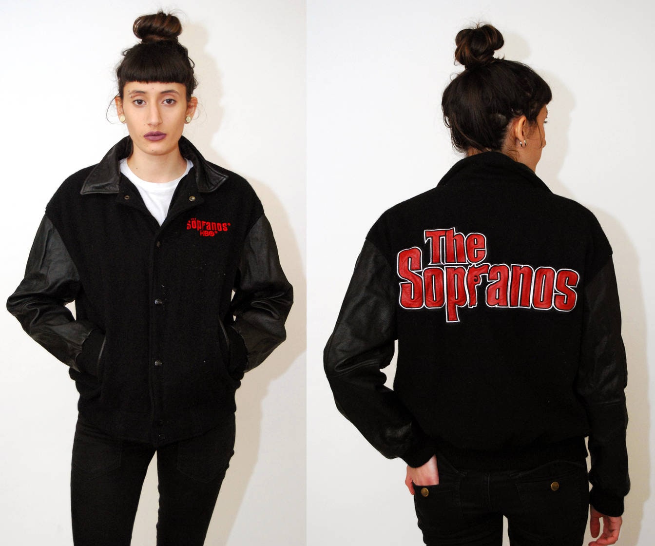 vintage The Sopranos スタジャン HBO ムービー THE SOPRANOS JACKET (S) Vintage 90s Hbo Letterman Varsity Black