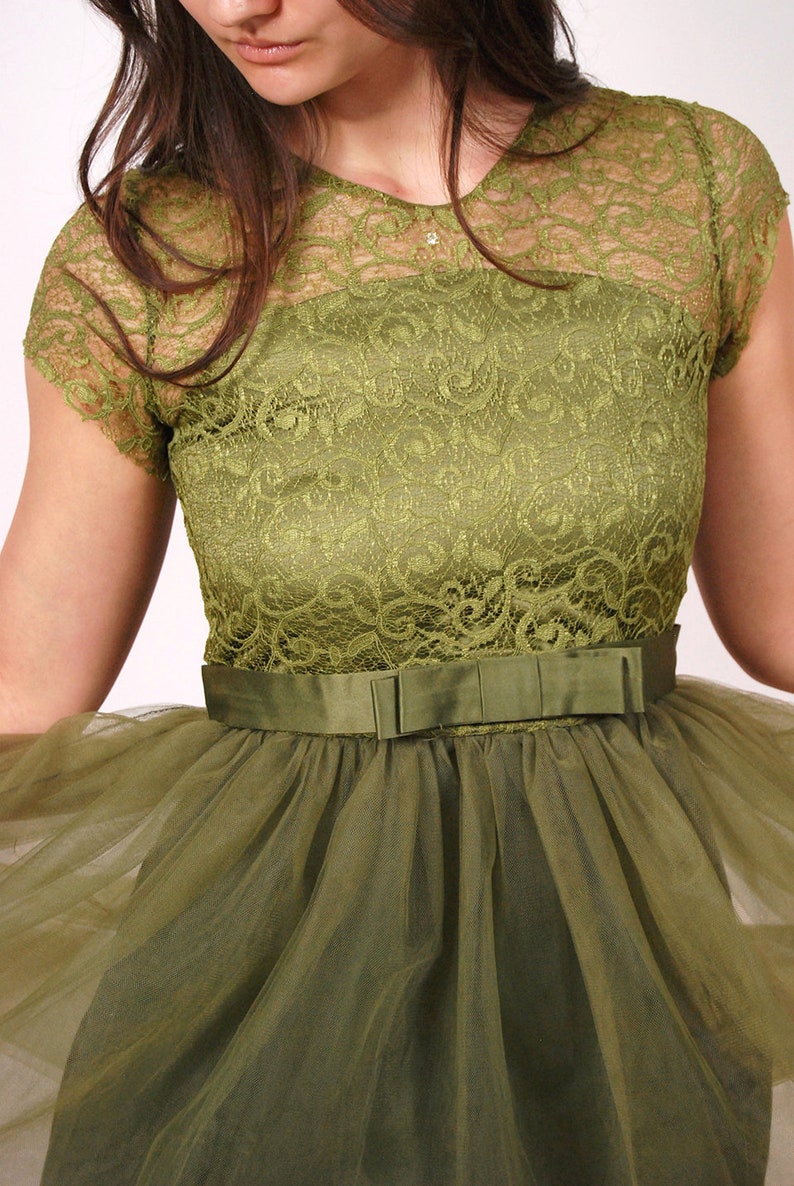 Vintage Fairy Dress S moss green y2k ball gown small image 6