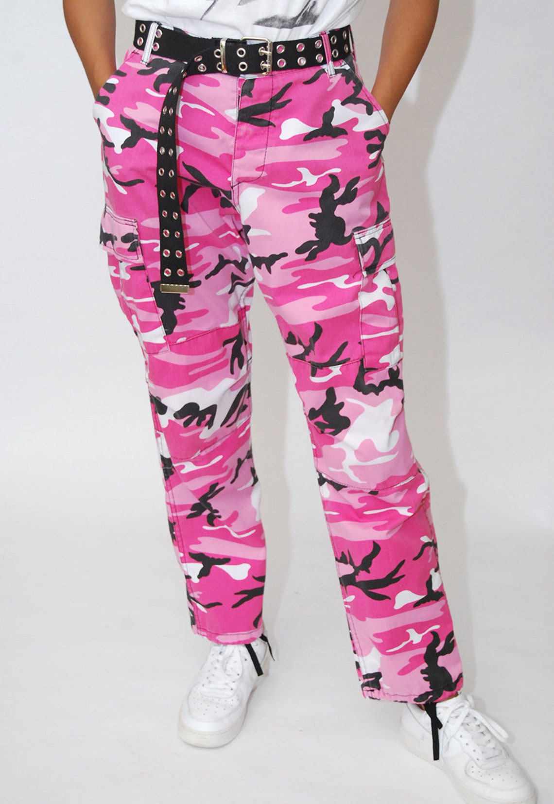 Pink Camo Pants 28 Vintage Y2k Camouflage Strap Waist Etsy UK