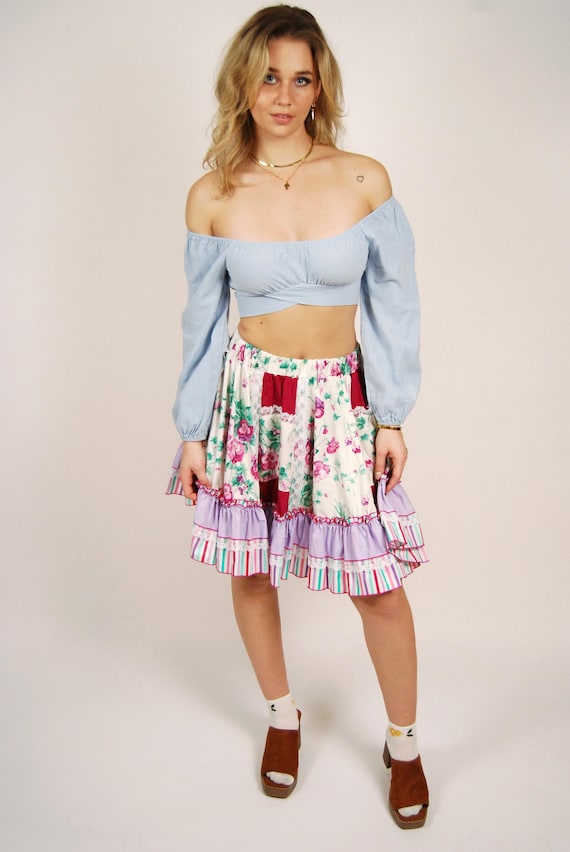 80s Patchwork Skirt (M) medium multiprint vintage… - image 1