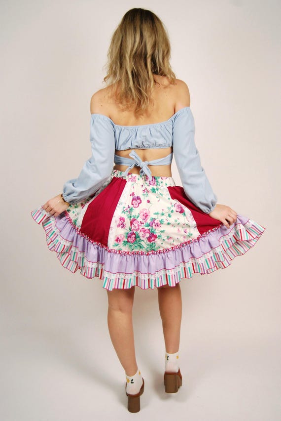 80s Patchwork Skirt (M) medium multiprint vintage… - image 3