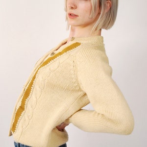 50s Wool Cardigan M cream suede knit sweater women medium image 7