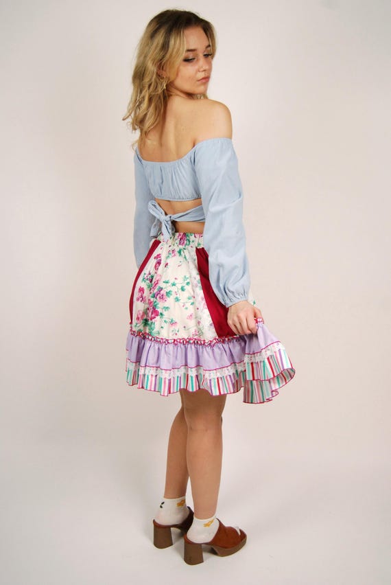 80s Patchwork Skirt (M) medium multiprint vintage… - image 2