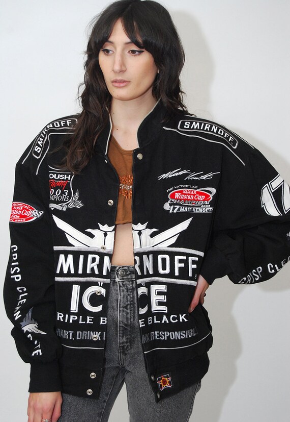 Vintage Racing Jacket (L) Black Y2k Smirnoff Ice Nascar Men Women