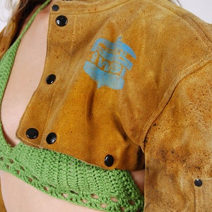 90s Suede Crop Jacket S vintage brown welding leather small image 7