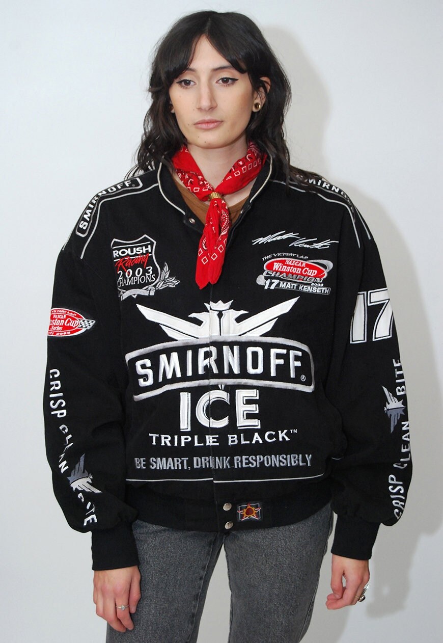 Vintage Racing Jacket (L) Black Y2k Smirnoff Ice Nascar Men Women
