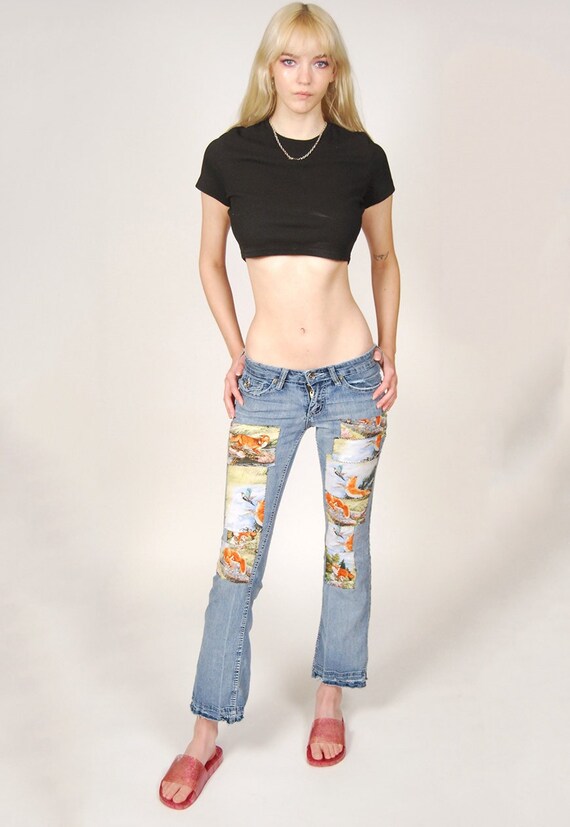 Y2K Patchwork Jeans (0) vintage low rise flare ski