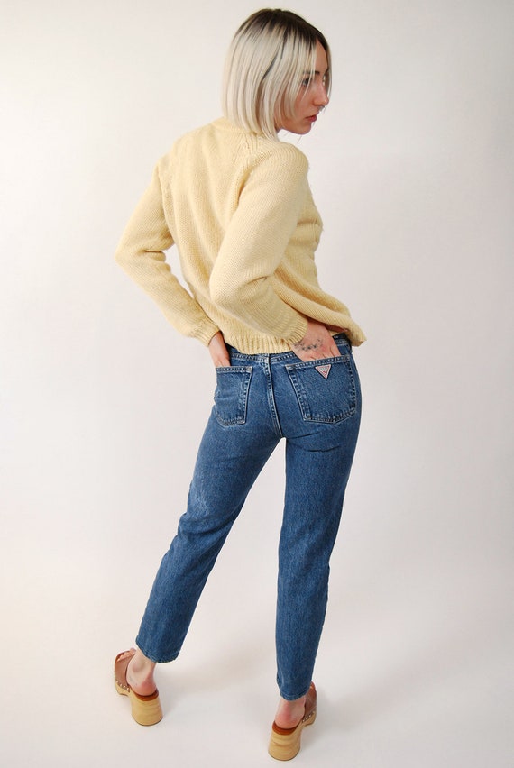 50s Wool Cardigan (M) cream suede knit sweater wo… - image 3