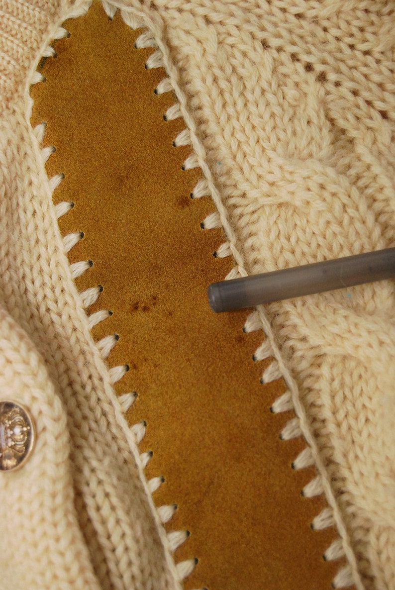50s Wool Cardigan M cream suede knit sweater women medium image 10