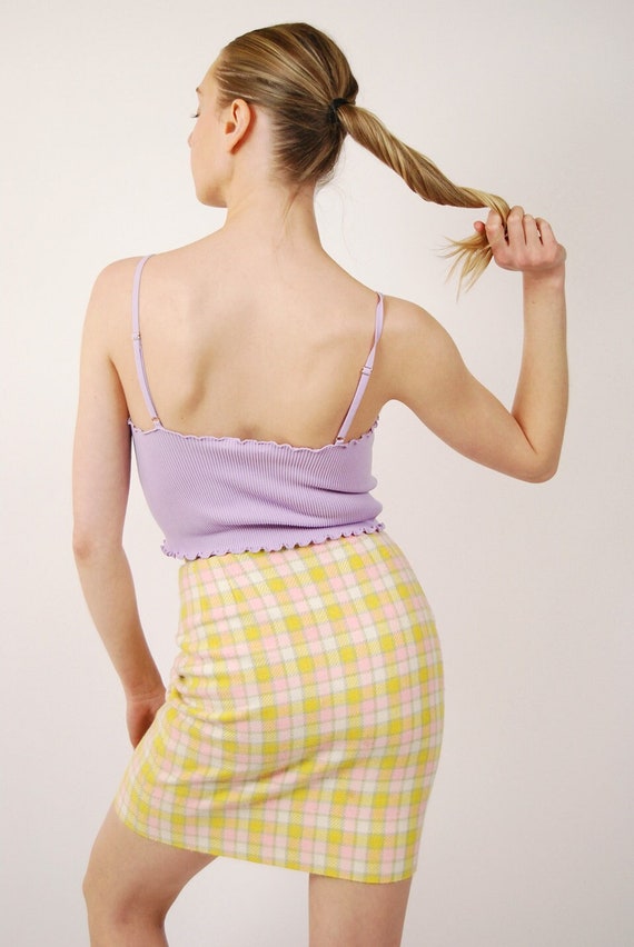 60s Plaid Skirt (23) vintage yellow pastel mini