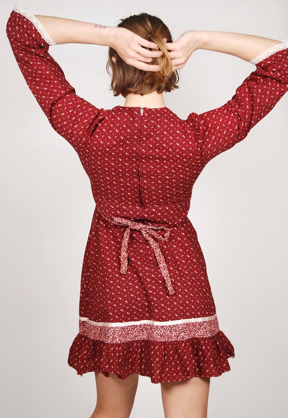 Vintage Prairie Dress (XS) burgundy 70s cottageco… - image 9