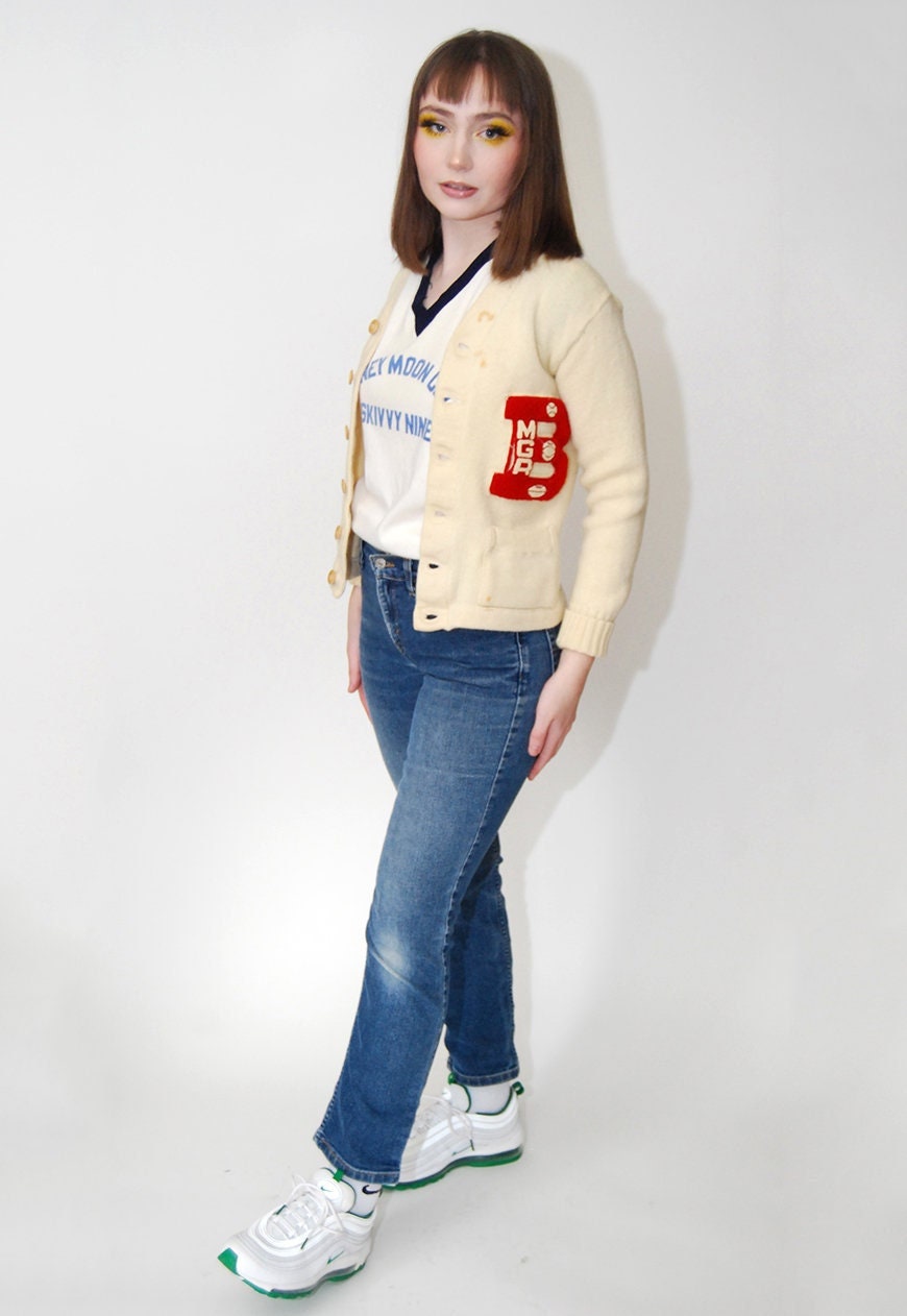 50s Letterman Cardigan XS Vintage Cream 