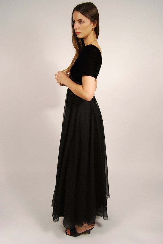 90s Goth Dress (S) black velvet sheer mesh maxi g… - image 2