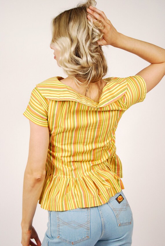 60s Tie Top (S) vintage yellow stripe ruffle small - image 6